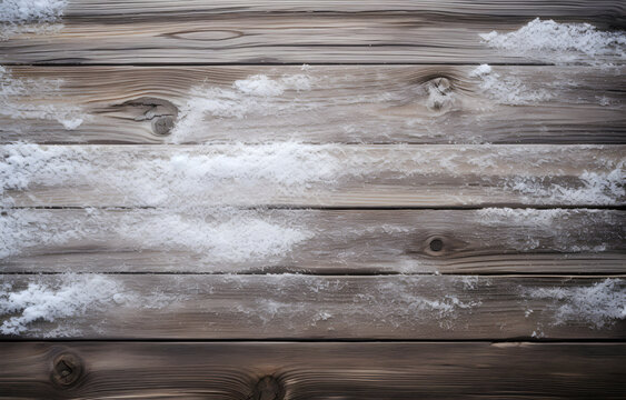 white snow like frame on wooden table top view