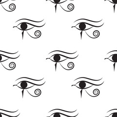Eye of Horus seamless pattern on white background. Egyptian vector illustration.