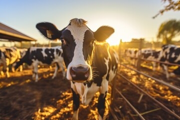 Holstein cows on a dairy farm - obrazy, fototapety, plakaty