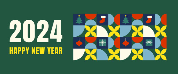 Happy new year 2024 minimalist text design. Modern design concept for greeting card, invitation, banner, template, poster, flyer, cover and social media post for 2024. 