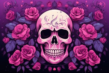 a pink and purple skull on a purple background