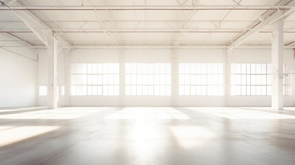 Large empty white warehouse room.