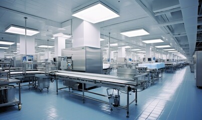 A modern frozen foods factory with automated machinery and packaging lines, ensuring efficient...