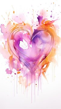 Watercolor abstract heart in pink tones on white background. Vertical Banner for valentine's day. Love