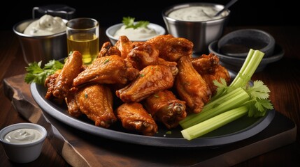 crispy fried chicken wings, served with a side of creamy blue cheese dressing and celery sticks