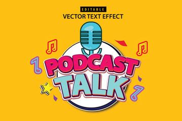 vector editable template text effect podcast music concert for promotional headlines for podcast events, music or interviews, logotype or banner for social media and business
