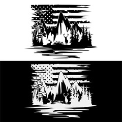 Deer In The Mountain American Flag Design Background, Deer Hunting T Shirt Design