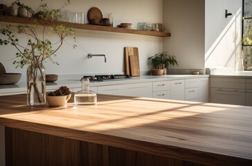 a wooden kitchen island in the kitchen