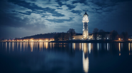 Lighthouse on Danube island by night