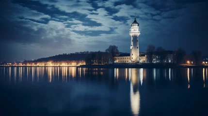 Foto auf Acrylglas Stockholm Lighthouse on Danube island by night