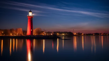 Foto op Plexiglas Lighthouse on Danube island by night © Salman