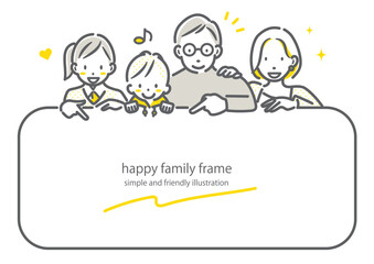 ミドル世代の4人家族フレーム　シンプルでお洒落な線画イラスト