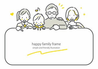 ミドル世代の4人家族フレーム　シンプルでお洒落な線画イラスト