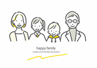 ミドル世代の4人家族　シンプルでお洒落な線画イラスト