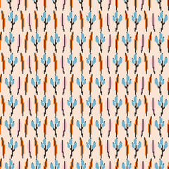 Vector seamless pattern, background, design, botanical print. Berries and leaves. Pixel art