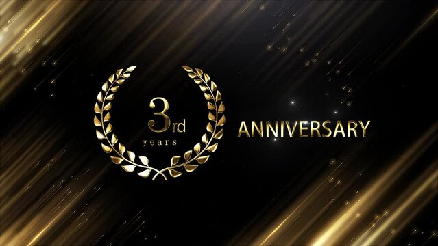 Happy 3rd anniversary greeting with golden laurel wreath, happy anniversary greeting