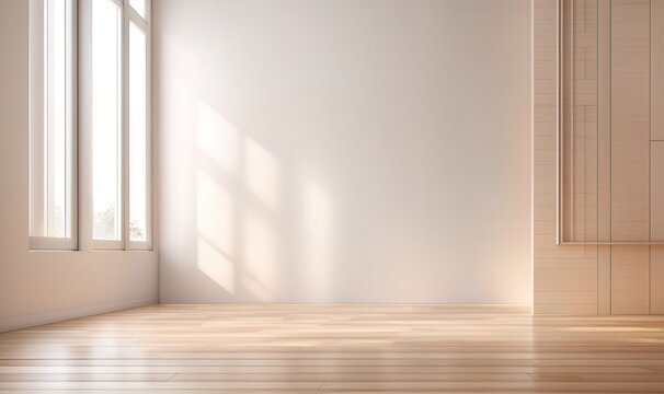 the interior background for the presentation showcases a wooden floor and a soft white wall, complemented by an intriguing glare from the window