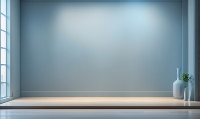 the interior background for the presentation showcases a wooden floor and a soft blue wall, complemented by an intriguing glare from the window