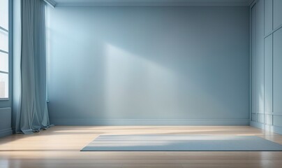 the interior background for the presentation showcases a wooden floor and a soft blue wall, complemented by an intriguing glare from the window
