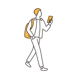 スマホを持って散策する男性