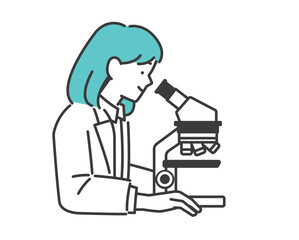 顕微鏡をのぞく女性の研究者のベクターイラスト素材