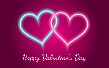 Beautiful romantic valentines card with pink neon heart