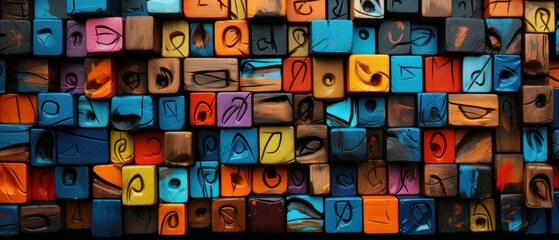 Fototapeta premium Graffiti Wooden Blocks with Street Art Colors