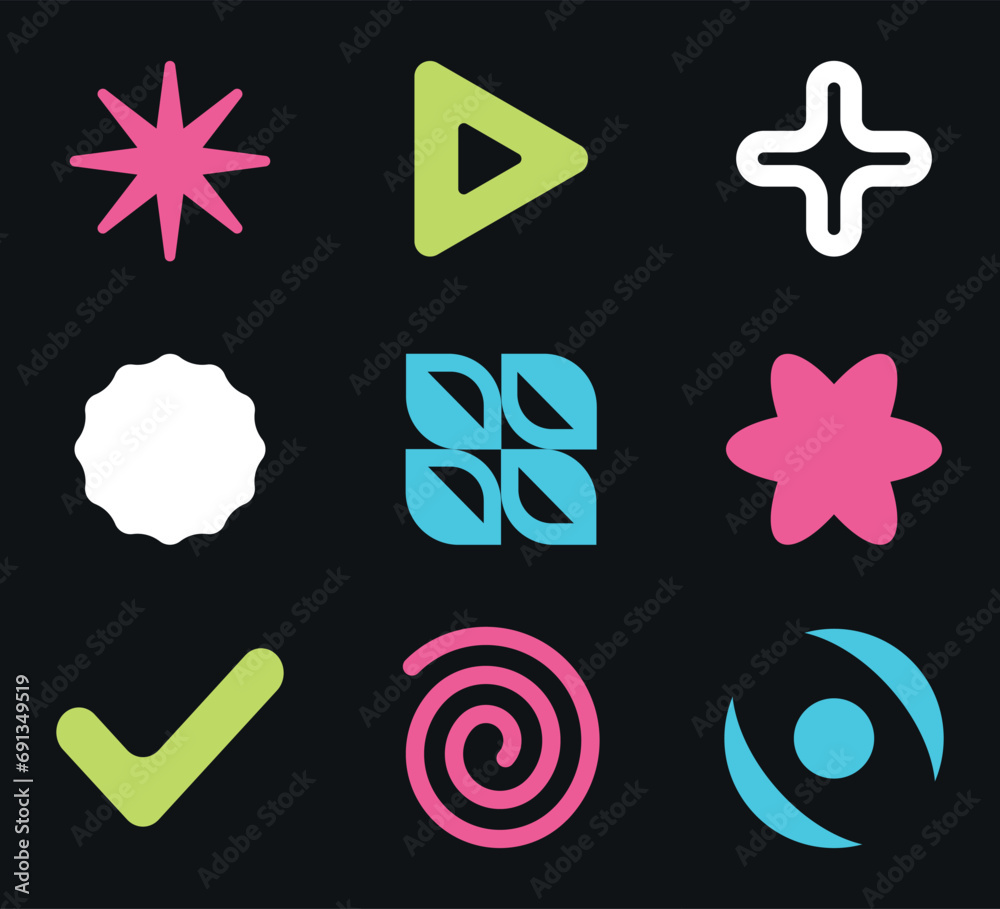 Wall mural geometric shapes and white abstract forms. modern trendy minimalist basic figures, vector set.