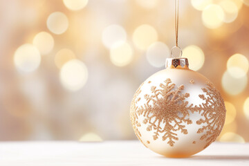 "Golden Christmas balls with snowflake on golden background,