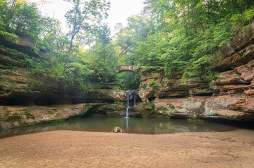 Naklejka premium A Waterfall at Hocking Hills State Park in the Hocking Hills region of Hocking County, Ohio, United States