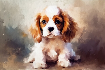 Fototapeta premium Puppy, puppy dog painting, watercolor painting on textured paper. Digital watercolor painting