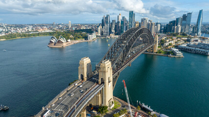 Sydney, Harbour Bridge, Circular Quay Opera House Drone view