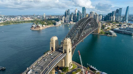 Papier Peint photo Sydney Harbour Bridge Sydney, Harbour Bridge, Circular Quay Opera House Drone view