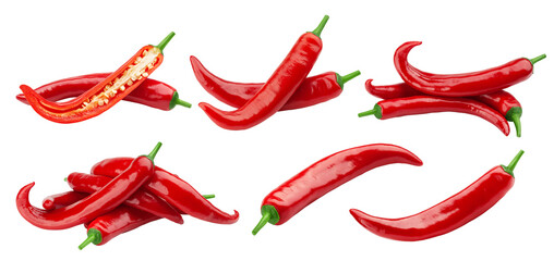 red hot Chili Peppers isolated on white background, full depth of field
