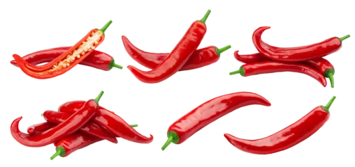 Papier Peint photo Lavable Piments forts red hot Chili Peppers isolated on white background, full depth of field