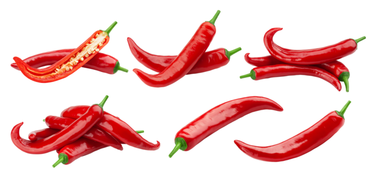 red hot Chili Peppers isolated on white background, full depth of field