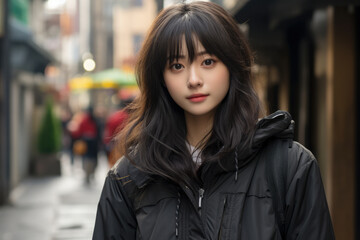 Fototapeta premium Captivating urban portrait of a young Japanese woman