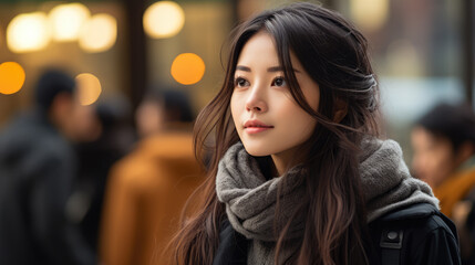 Fototapeta premium Captivating urban portrait of a young Japanese woman