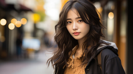Fototapeta premium Captivating urban portrait of a young Japanese woman