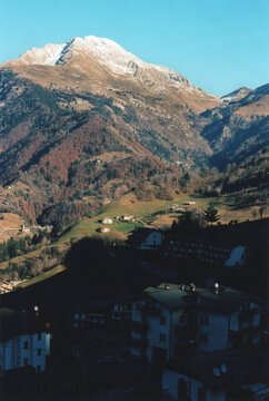 Mount Arera View from Oltre Il Colle Mountain Village. Italian Alps, Bergamo Province, Italy. Film Photography