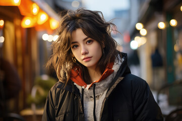 Fototapeta premium Captivating urban portrait of a young Japanese woman