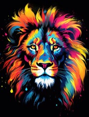 Vibrant Neon Lion Artwork