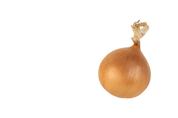 One large yellow onion bulb in the husk, PNG, transparent background.