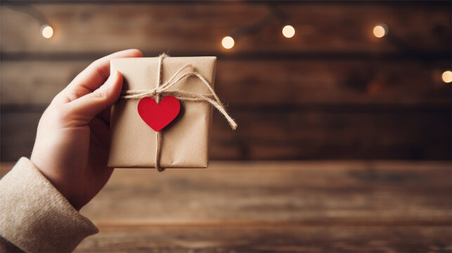 A Hand Holding A Valentine Gift Tag, Romantic Gift Surprise, Valentines Day, AI Generative