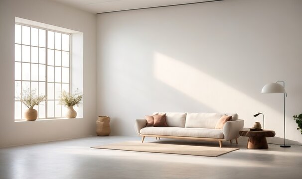 simplistic light white backdrop is utilized for showcasing the product. The plaster wall is adorned with shadows and natural light streaming in through the windows