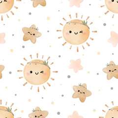 Seamless pattern scandinavia sun Boho sky For baby shower Nursery Greeting card Clothing kids Fabric print