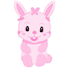 Obraz na płótnie Canvas The Cartoon pink rabbit smiles brightly and cutely