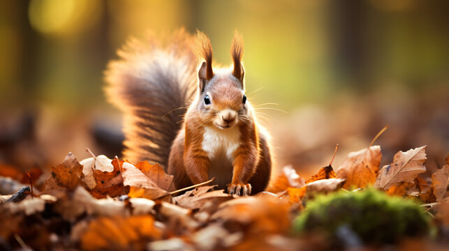 The squirrel is looking for hazelnuts