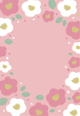 椿のフレーム（ピンク背景・縦）