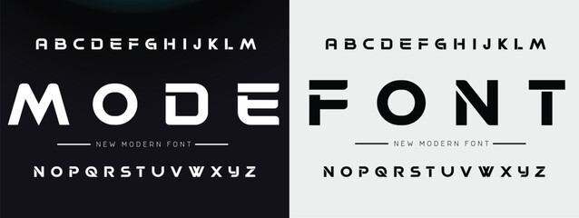 Modern abstract digital alphabet font. Minimal technology typography, Creative urban sport fashion futuristic font and with numbers. vector illustration. - obrazy, fototapety, plakaty